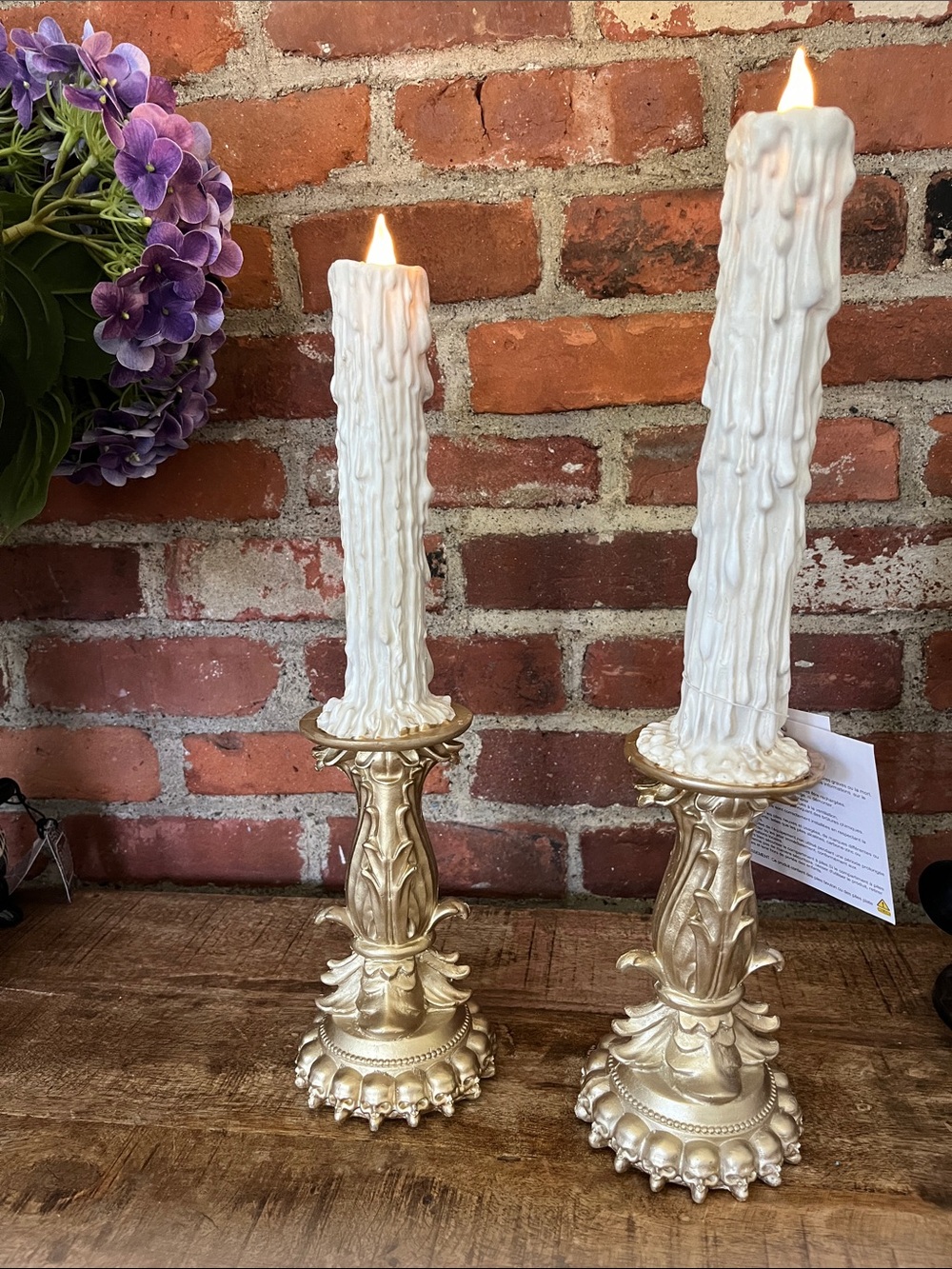 Decorative White Face Drip Candle on Gold Pedestal — Whimsical Home Accent - Picture 7 of 8